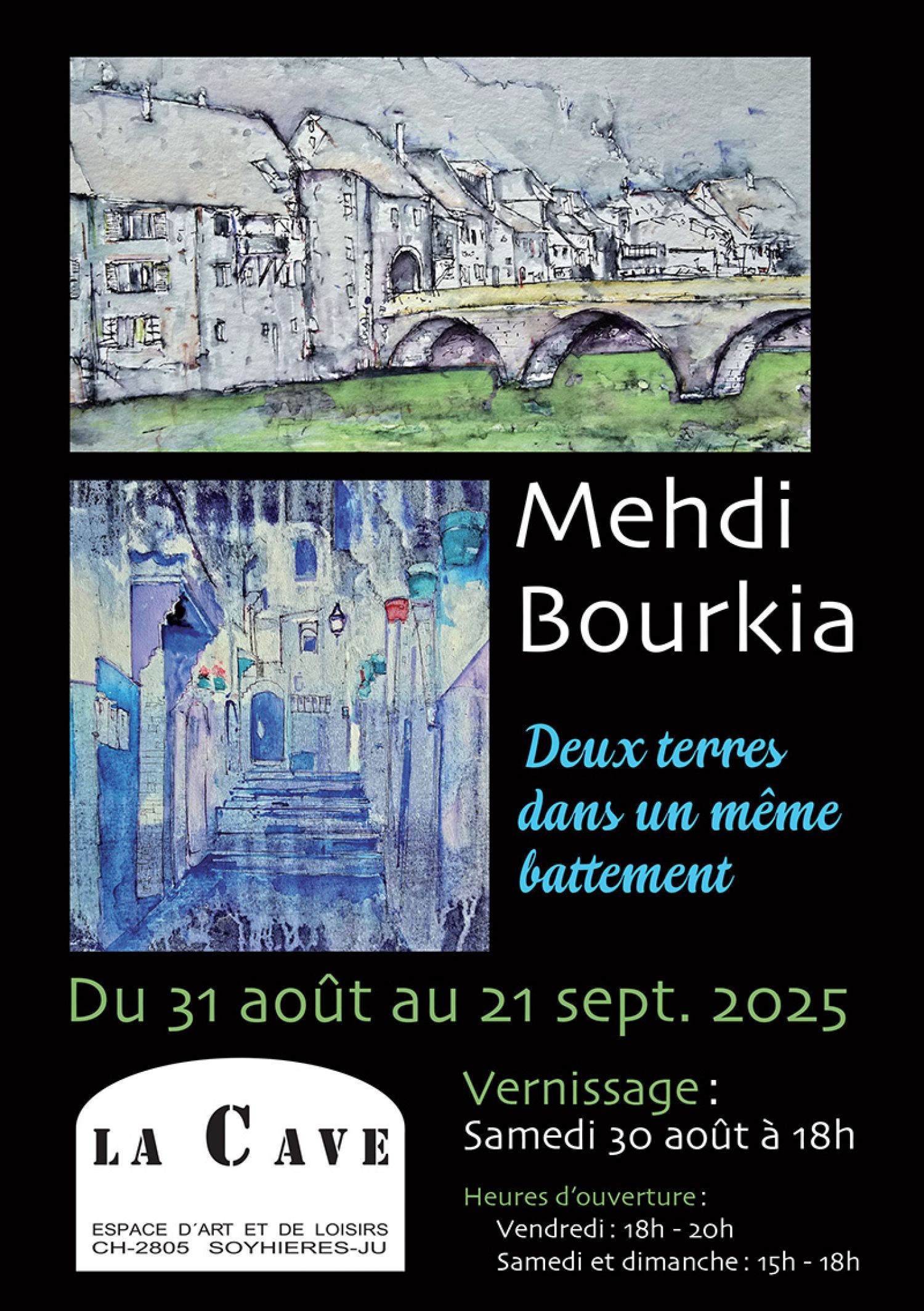 Affiche de l'exposition de Mehdi Bourkia